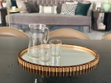 Load image into Gallery viewer, oval mirror tray with gold border, very luxurious and grand
