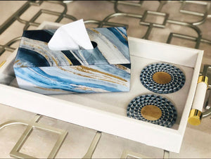 Blue glass marble design tissue box, luxury, modern and elegant