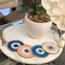 Load image into Gallery viewer, Decorative coasters with evil eye design in colored beads
