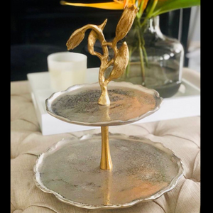silver and gold 2 tier dessert and pastry stand, luxury, elegant