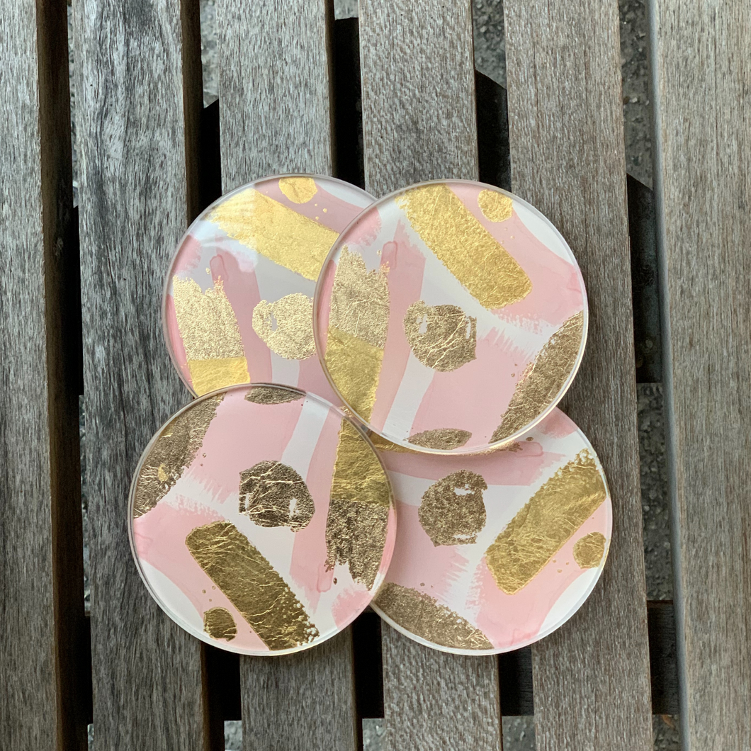 pink and glass coasters, pastel 
