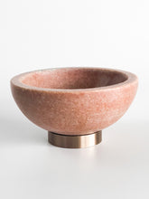 Load image into Gallery viewer, Allure Rosea Marble Dip Bowl by Meraki Lily, roses-colored marble bowl on brass base for serving dips, snacks, and elegant table decor

