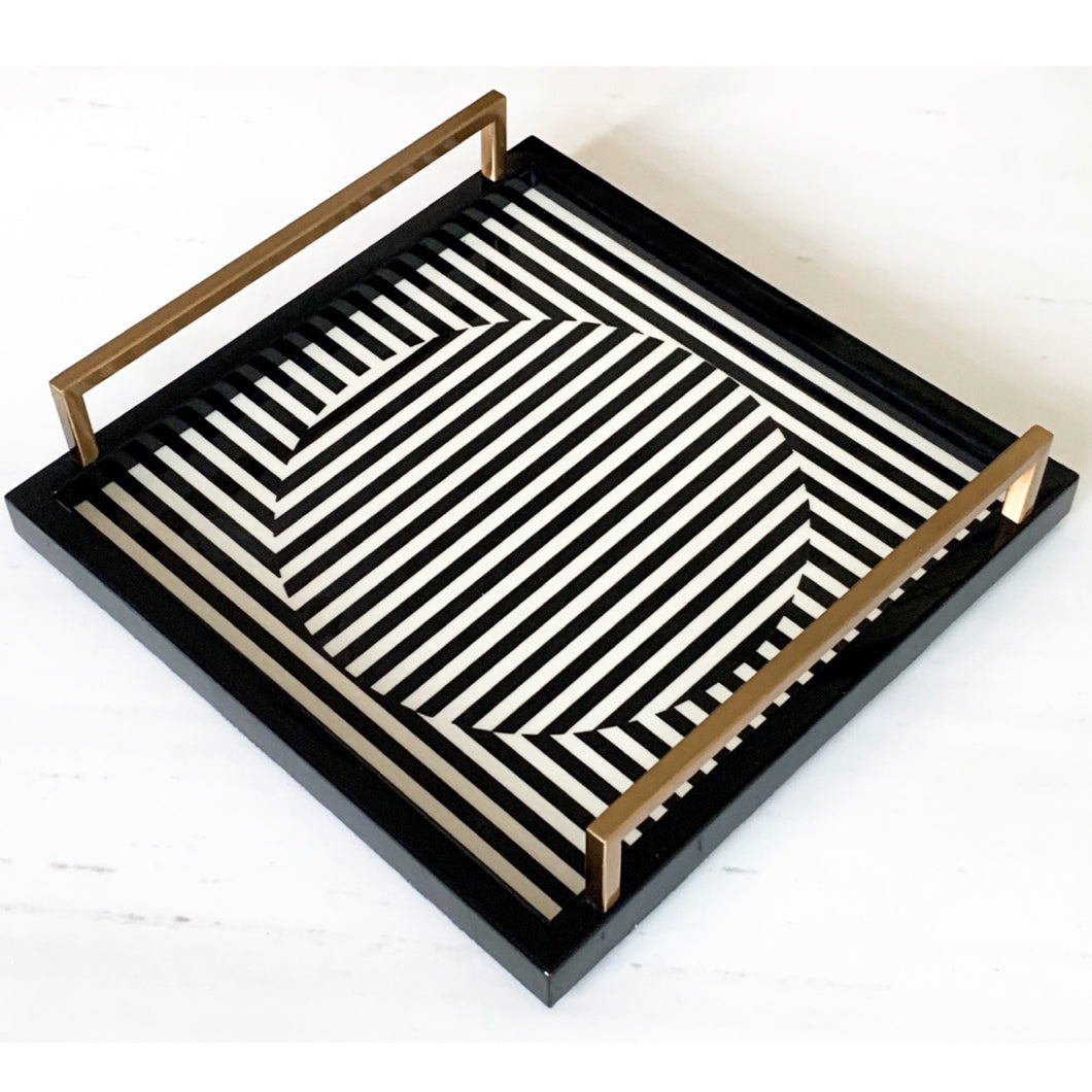 Art Deco Tray by Meraki Lily, black and white geometric tray for serving, entertaining, and stylish table decor