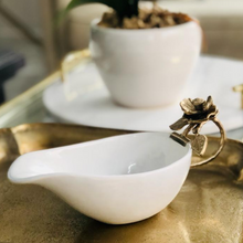 Load image into Gallery viewer, Karina Gravy Boat by Meraki Lily, handcrafted ceramic with champagne gold handle for elegant serving and table decor

