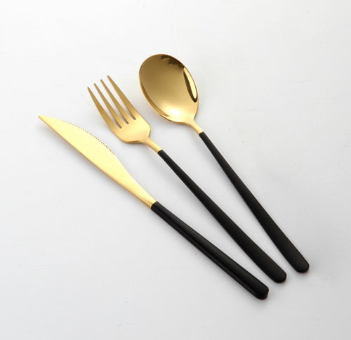 gold and black cutlery set, modern and minimalist tableware