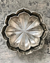 Load image into Gallery viewer, Zoya Lotus Platter by Meraki Lily, handcrafted silver decorative platter shaped like a lotus for table styling and home decor
